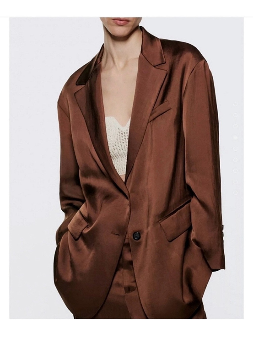 NWT Zara Brown Satin Single-Button Blazer. Size M
